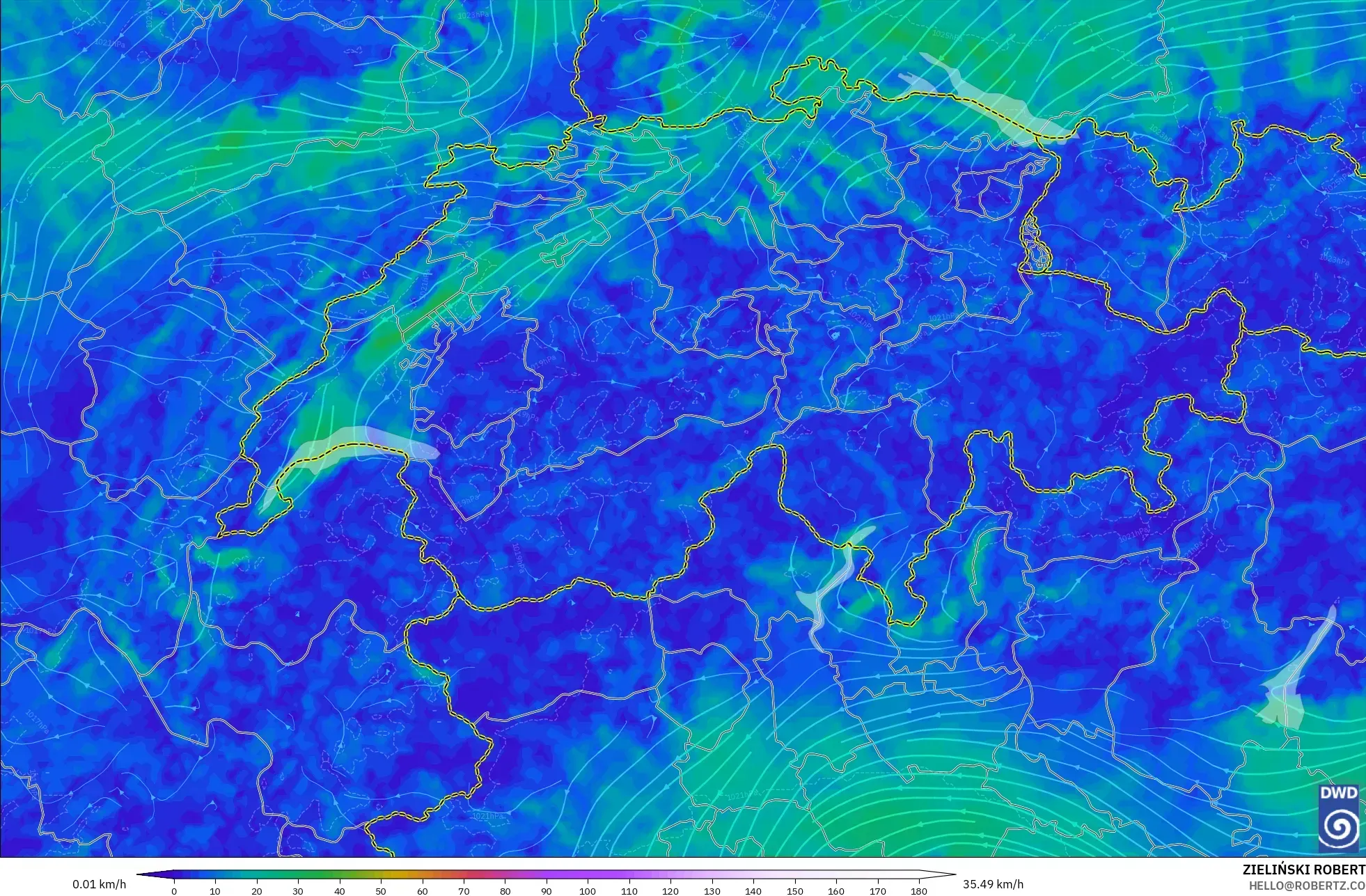 ICON Alemanha 2 km modelo - Suíça, Vento a 10 m