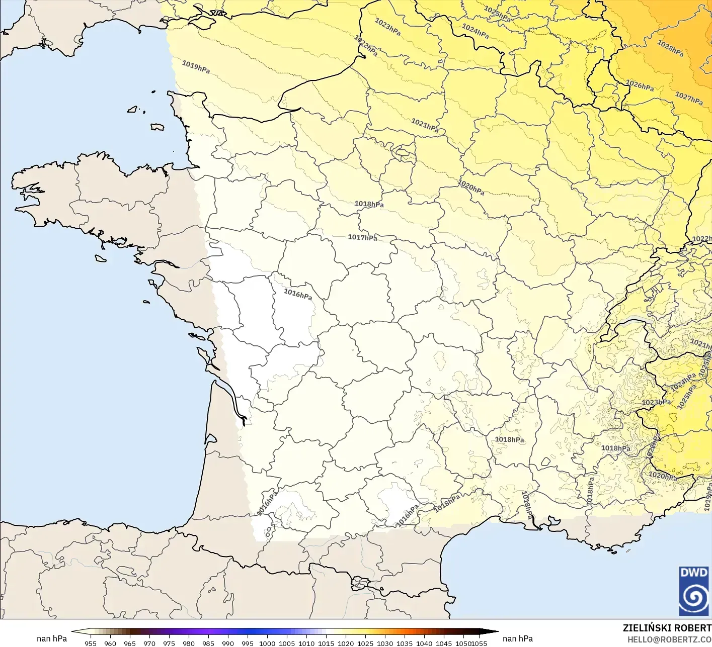ICON Alemanha 2 km modelo - França, Pressão