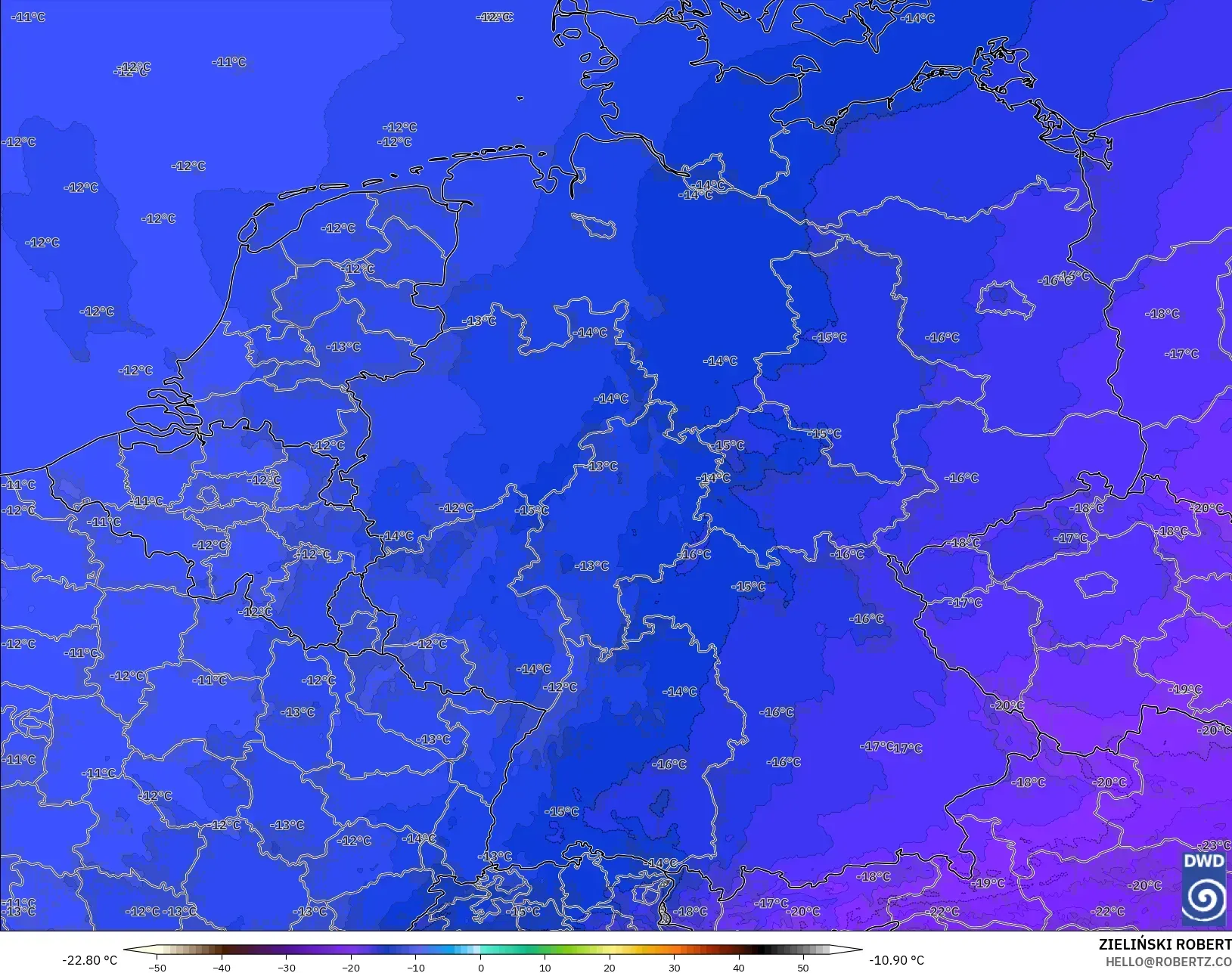 ICON Alemanha 2 km modelo - Alemanha, Temperatura a 500 hPa