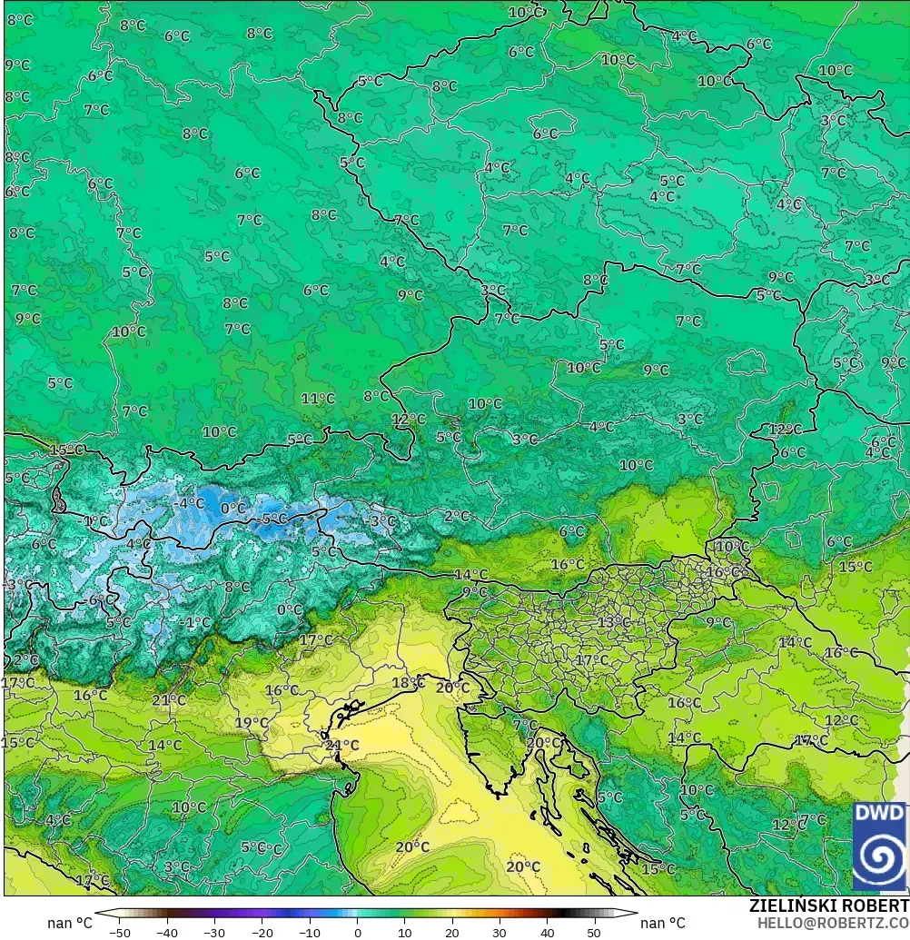 ICON Alemanha 2 km modelo - Áustria, Ponto de orvalho a 2 m