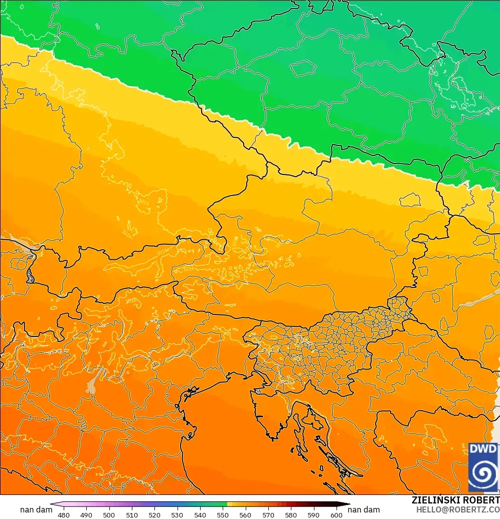 ICON Alemanha 2 km modelo - Áustria, Altura geopotencial a 500 hPa
