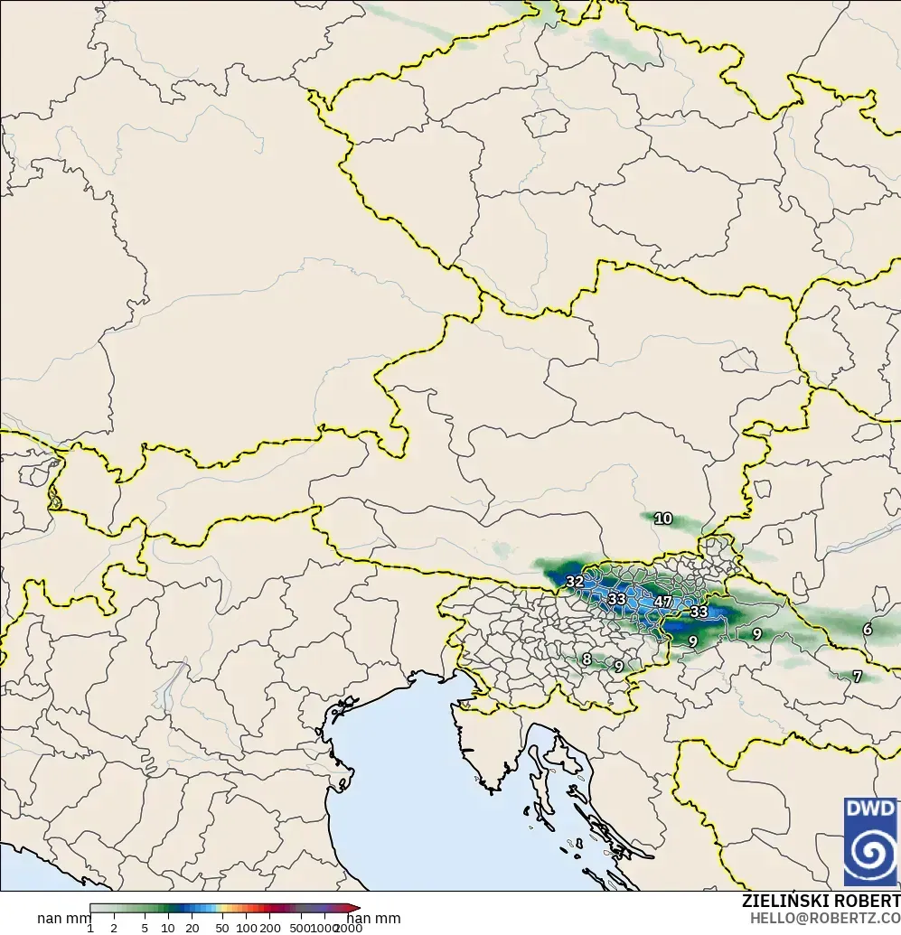 ICON Alemanha 2 km modelo - Áustria, Acúmulo de precipitação