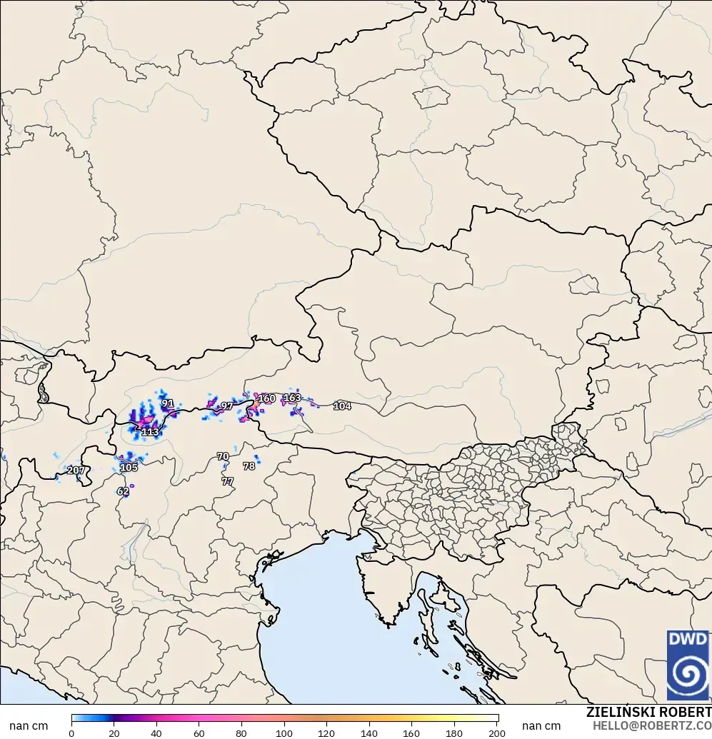 ICON Alemanha 2 km modelo - Áustria, Profundidade da neve