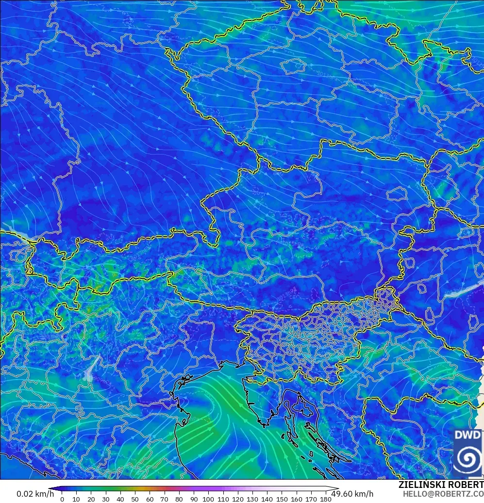 ICON Alemanha 2 km modelo - Áustria, Vento a 10 m