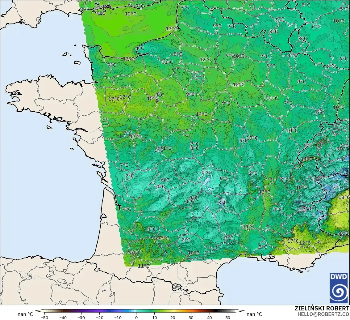 ICON Alemanha 2 km modelo - França, Ponto de orvalho a 2 m