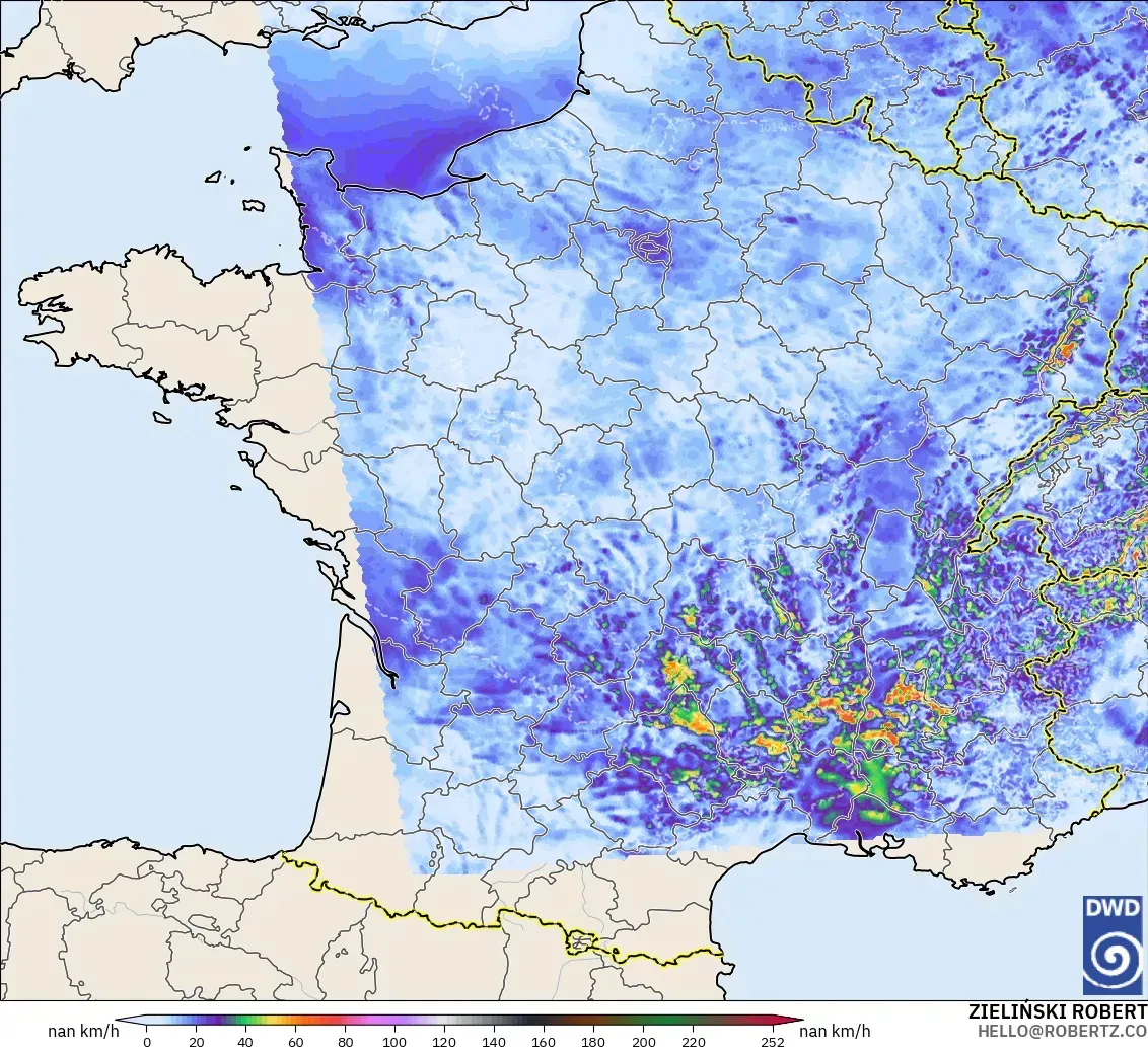 ICON Alemanha 2 km modelo - França, Rajadas de vento
