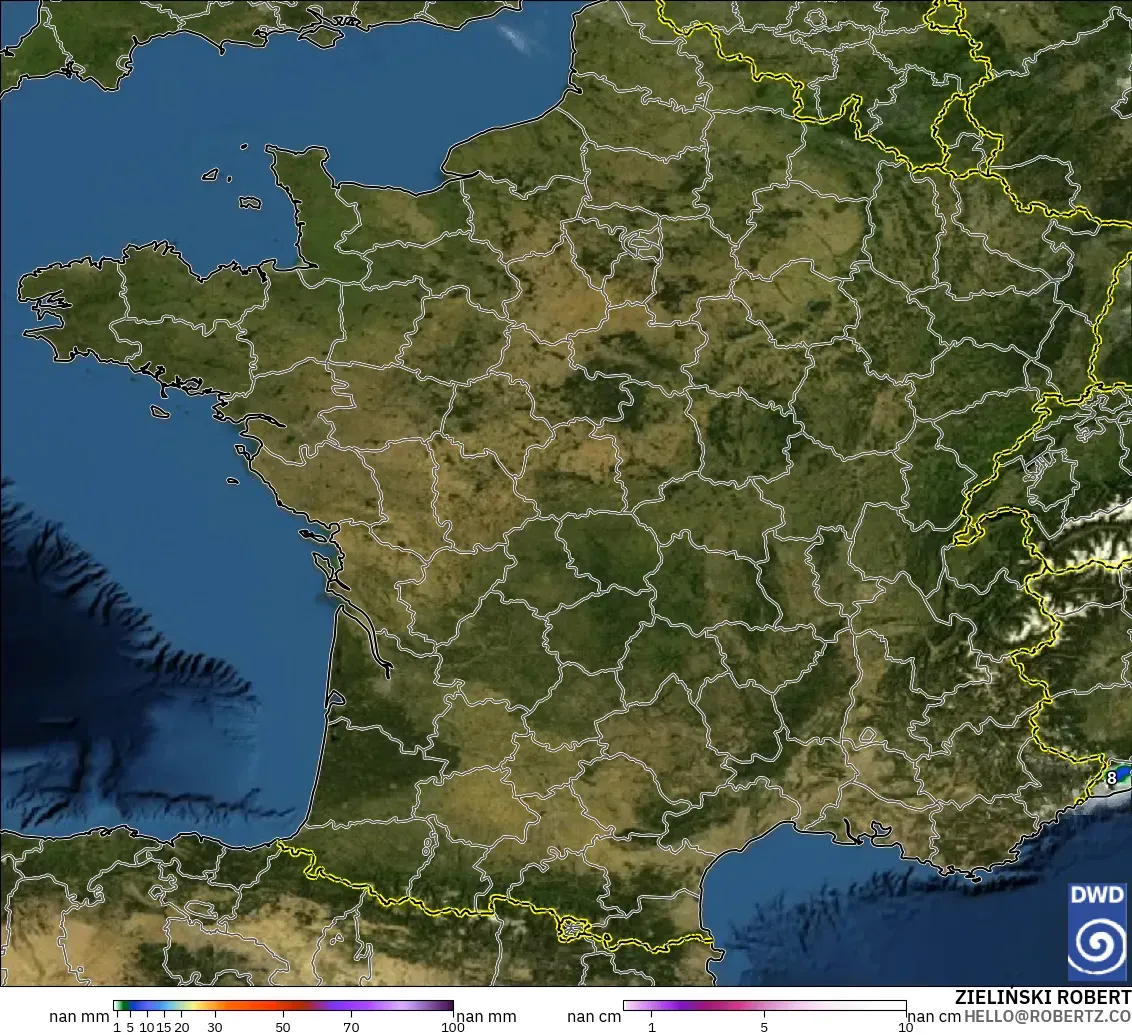 ICON Alemanha 2 km modelo - França, Precipitação, nuvens e pressão
