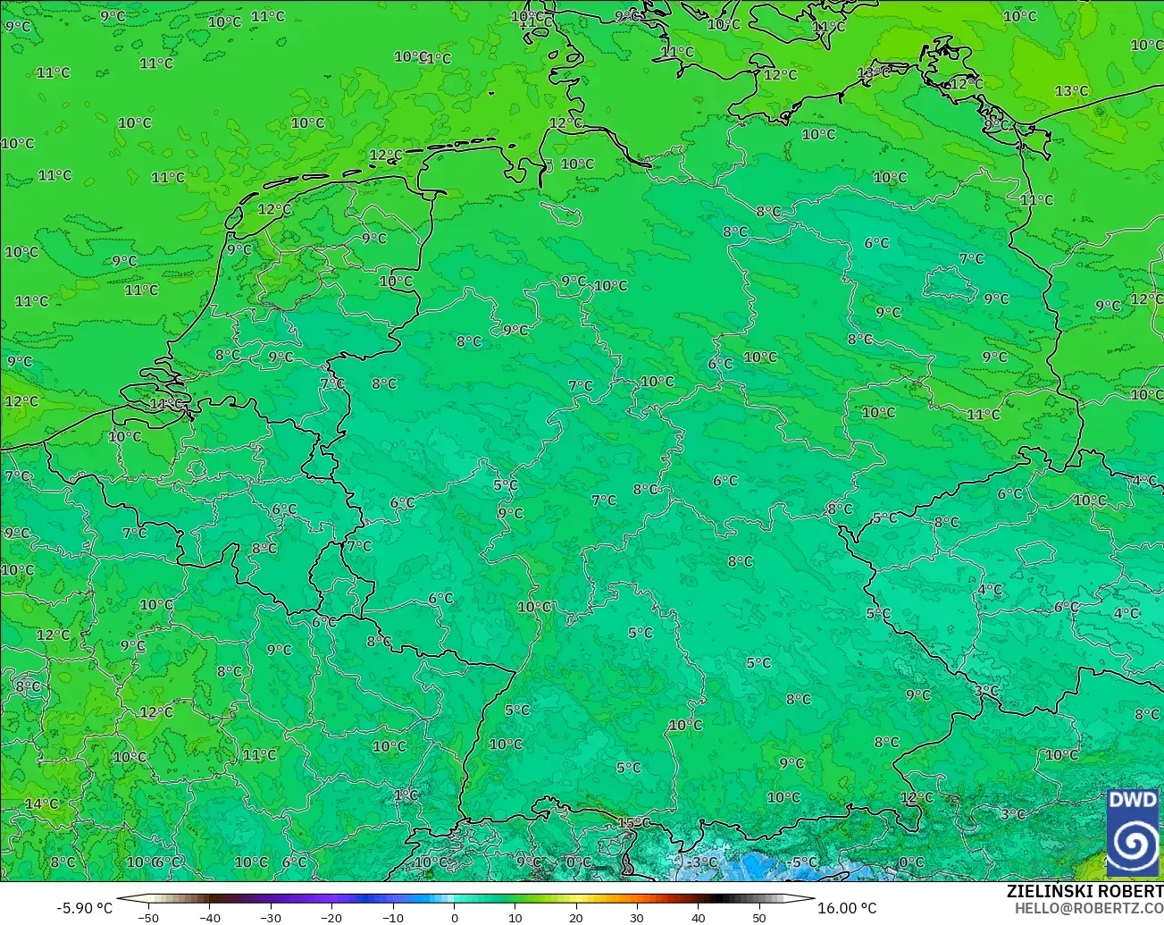 ICON Alemanha 2 km modelo - Alemanha, Ponto de orvalho a 2 m