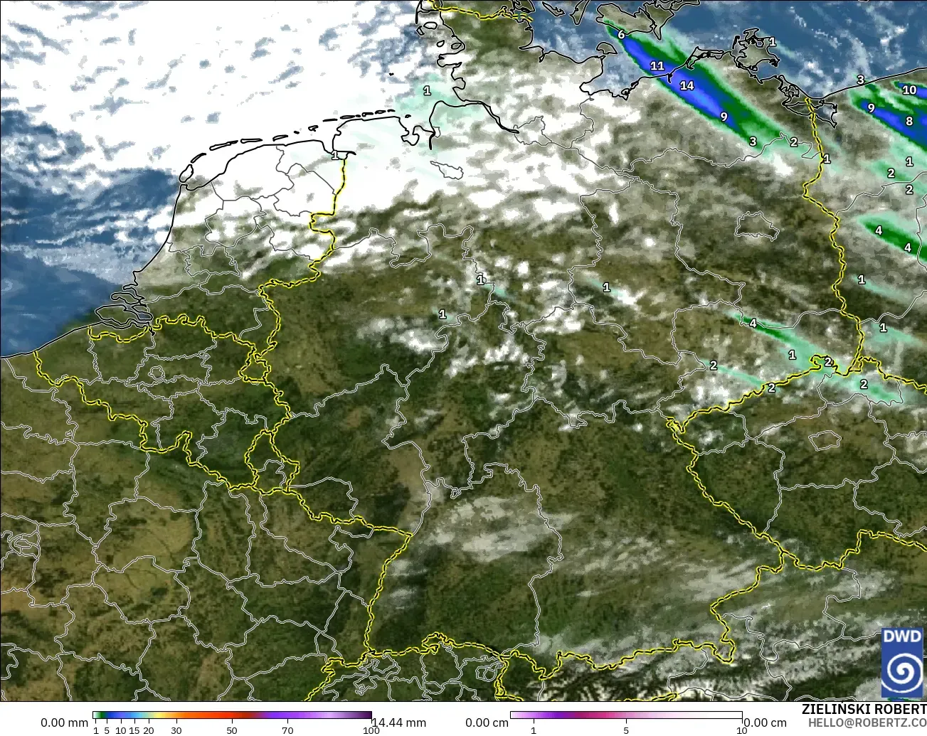ICON Alemanha 2 km modelo - Alemanha, Precipitação, nuvens e pressão