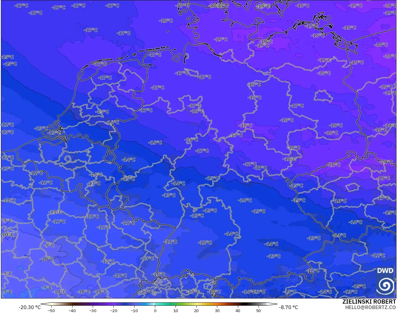 ICON Alemanha 2 km modelo - Alemanha, Temperatura a 500 hPa