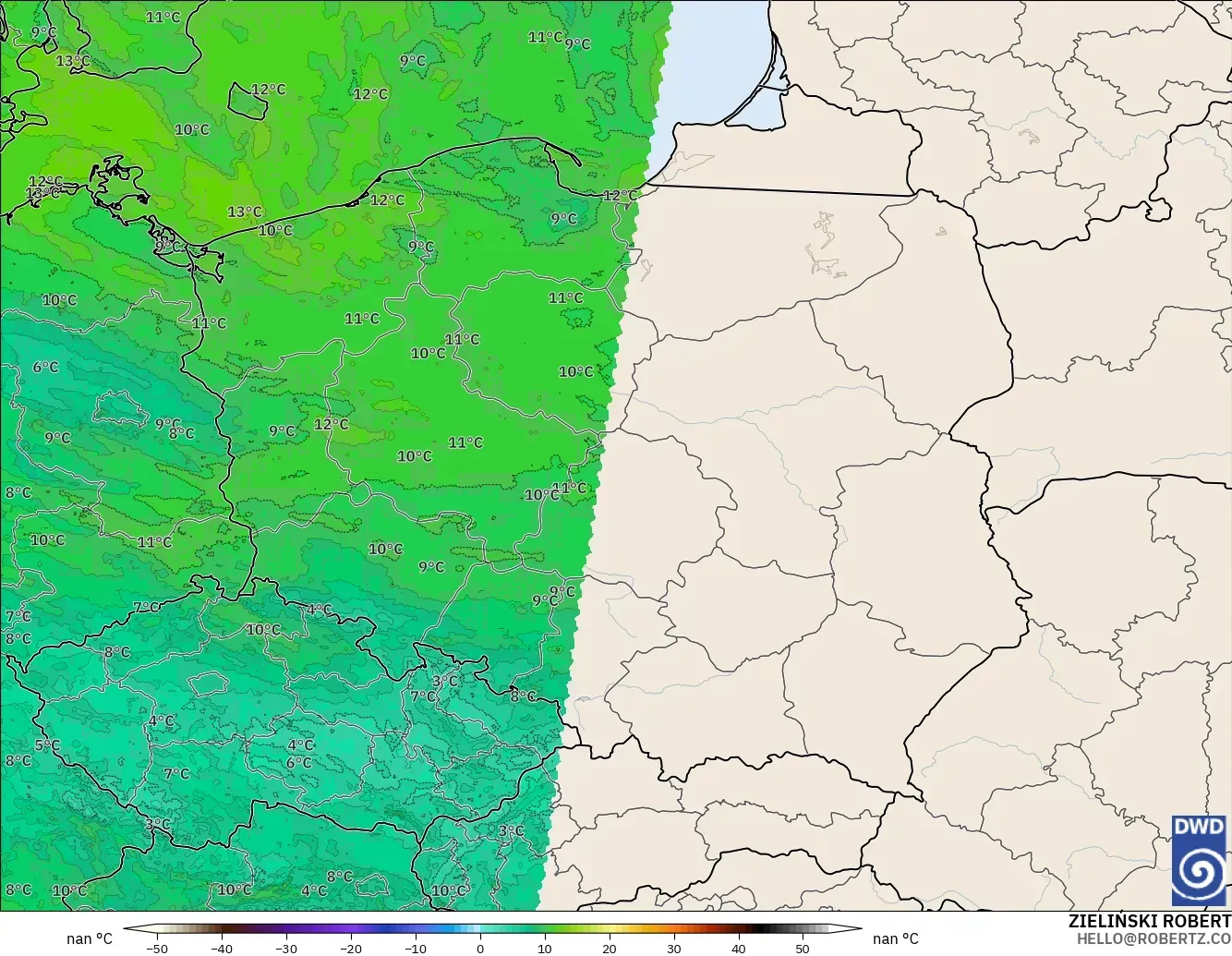 ICON Alemanha 2 km modelo - Polônia, Ponto de orvalho a 2 m