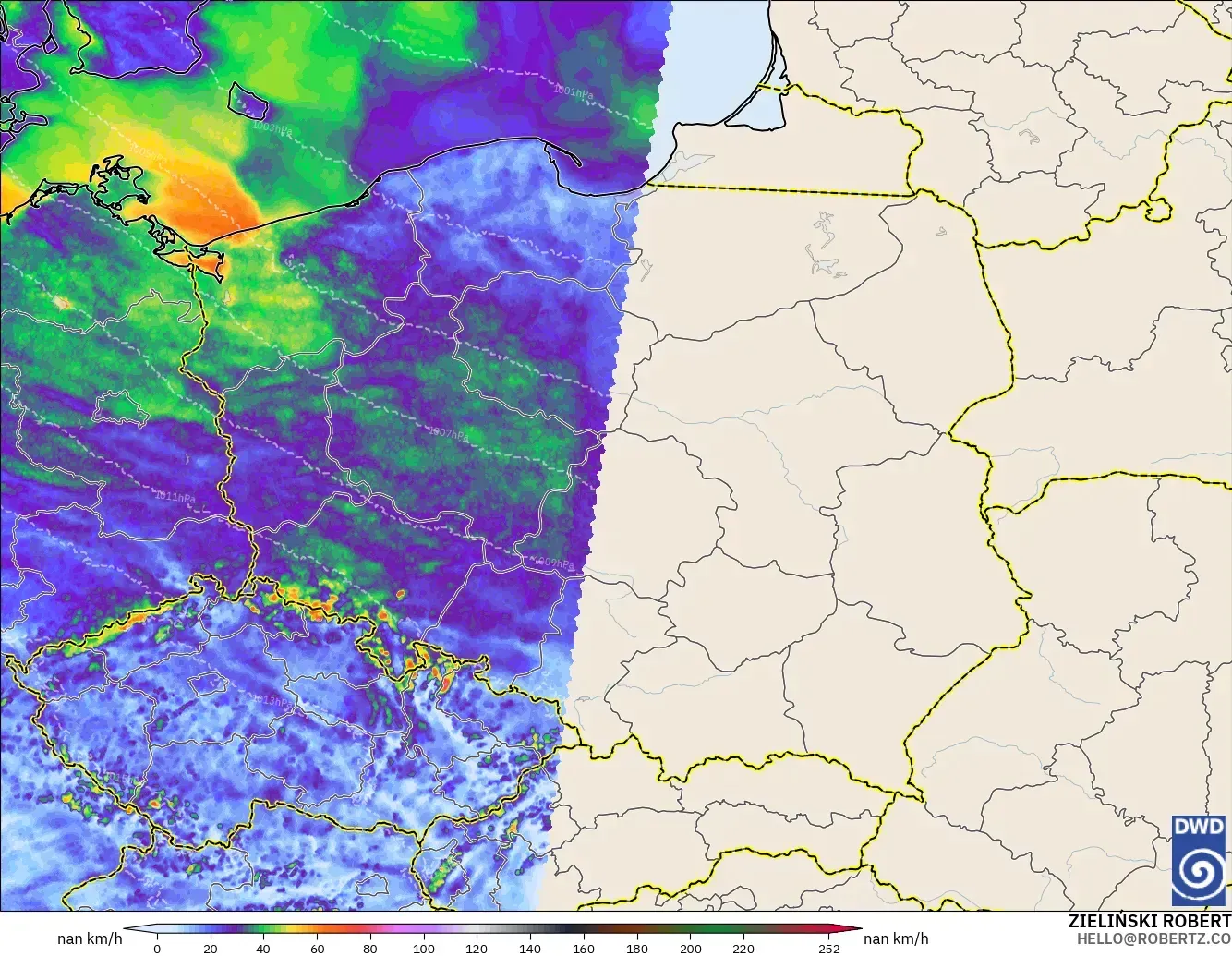 ICON Alemanha 2 km modelo - Polônia, Rajadas de vento