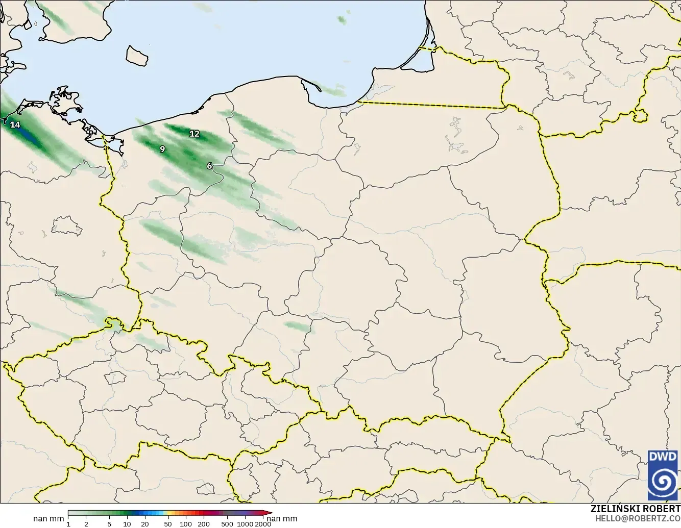 ICON Alemanha 2 km modelo - Polônia, Acúmulo de precipitação