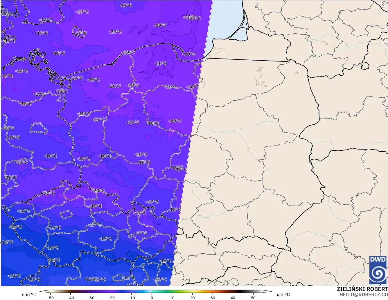 ICON Alemanha 2 km modelo - Polônia, Temperatura a 500 hPa