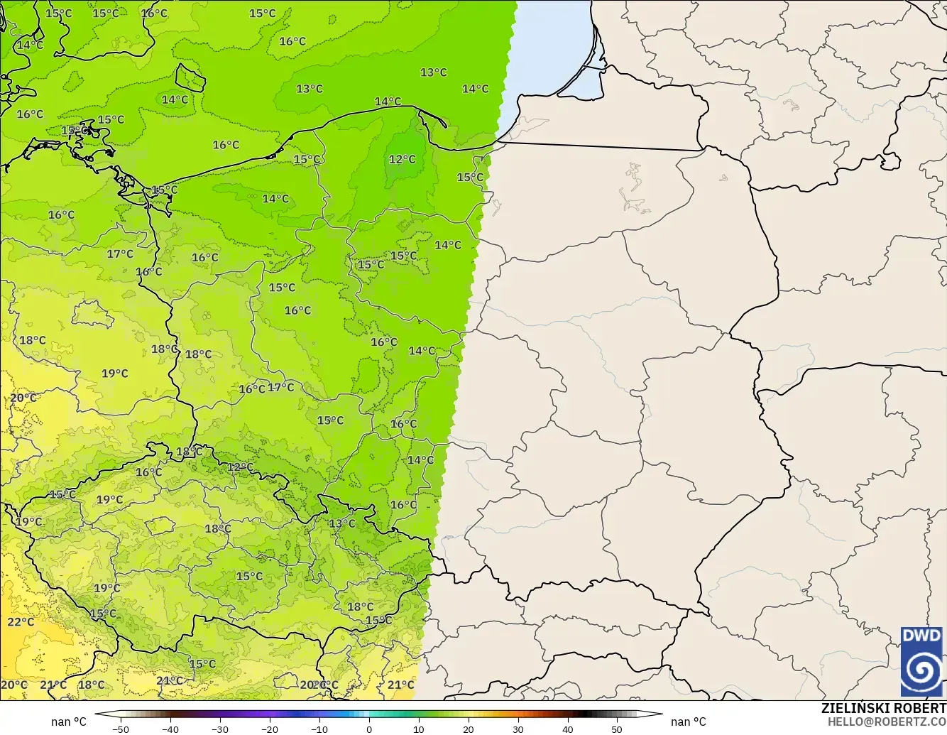 ICON Alemanha 2 km modelo - Polônia, Temperatura a 850 hPa