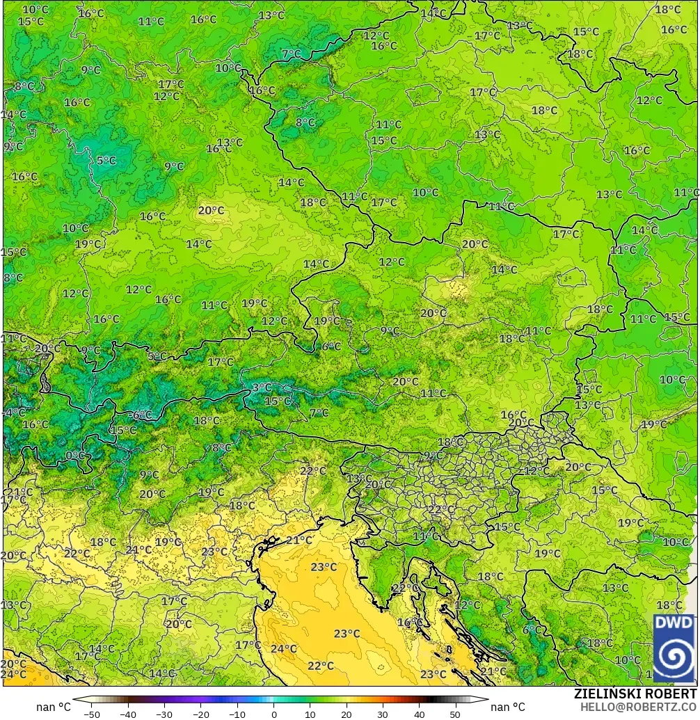 ICON Alemanha 2 km modelo - Áustria, Ponto de orvalho a 2 m
