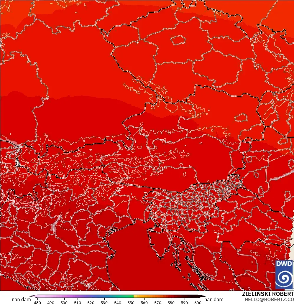 ICON Alemanha 2 km modelo - Áustria, Altura geopotencial a 500 hPa