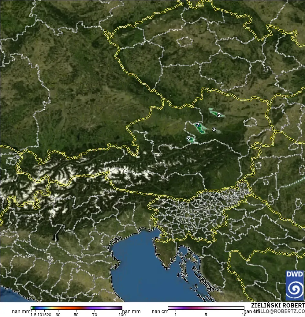 ICON Alemanha 2 km modelo - Áustria, Precipitação, nuvens e pressão