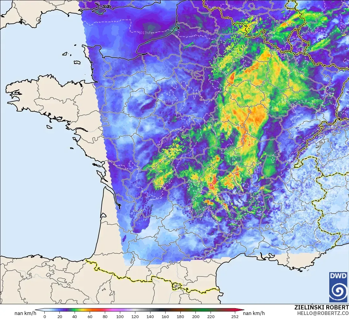 ICON Alemanha 2 km modelo - França, Rajadas de Vento Máximas