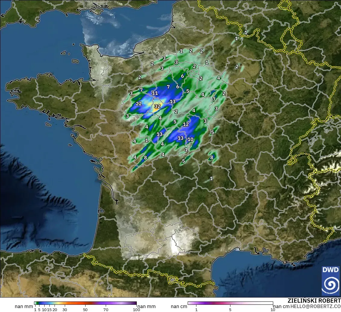 ICON Alemanha 2 km modelo - França, Precipitação, nuvens e pressão