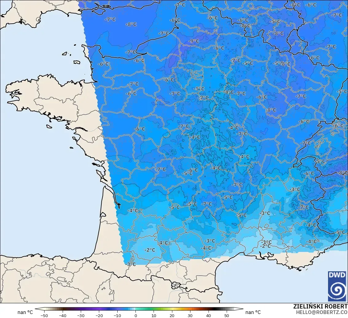 ICON Alemanha 2 km modelo - França, Temperatura a 500 hPa