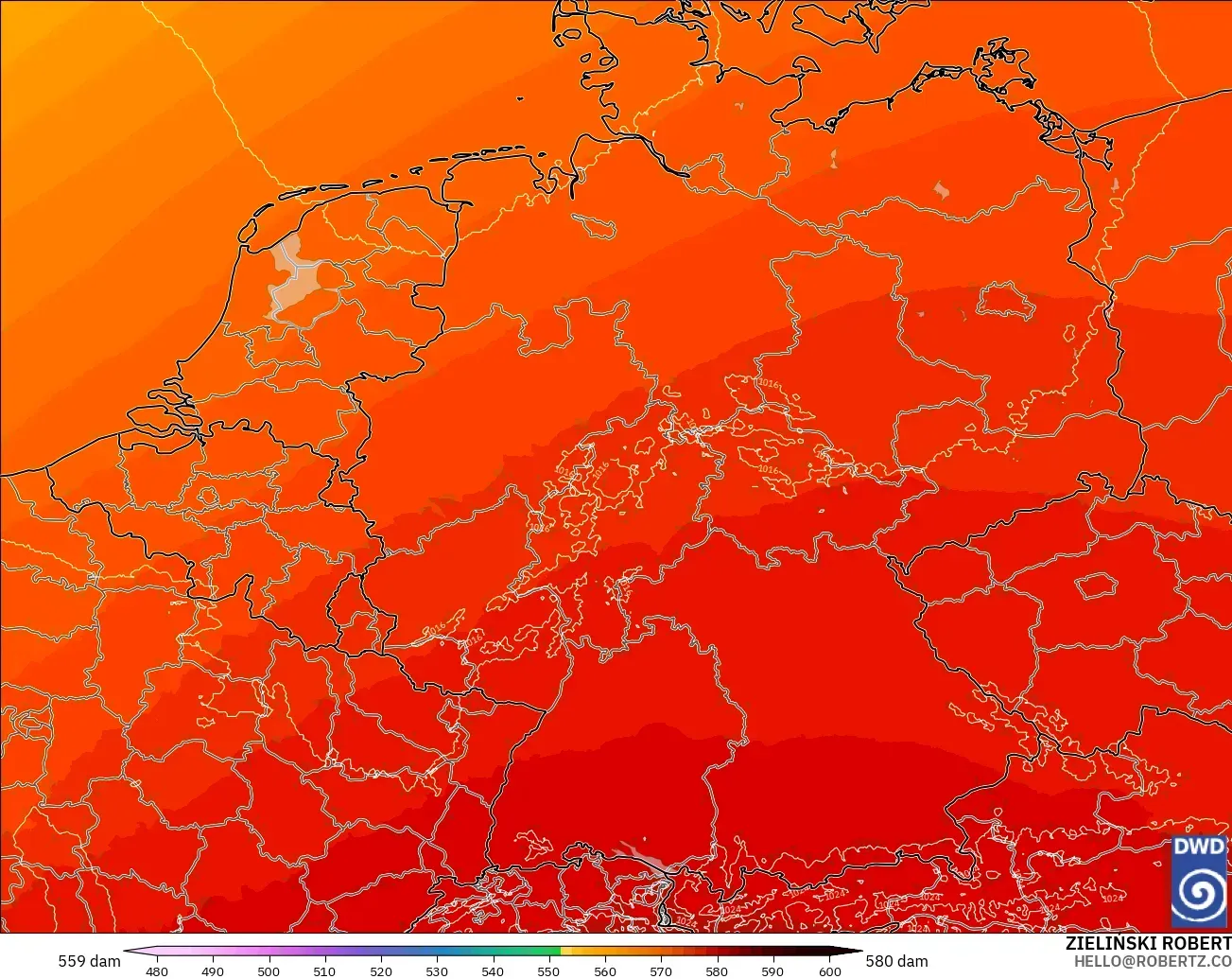 ICON Alemanha 2 km modelo - Alemanha, Altura geopotencial a 500 hPa