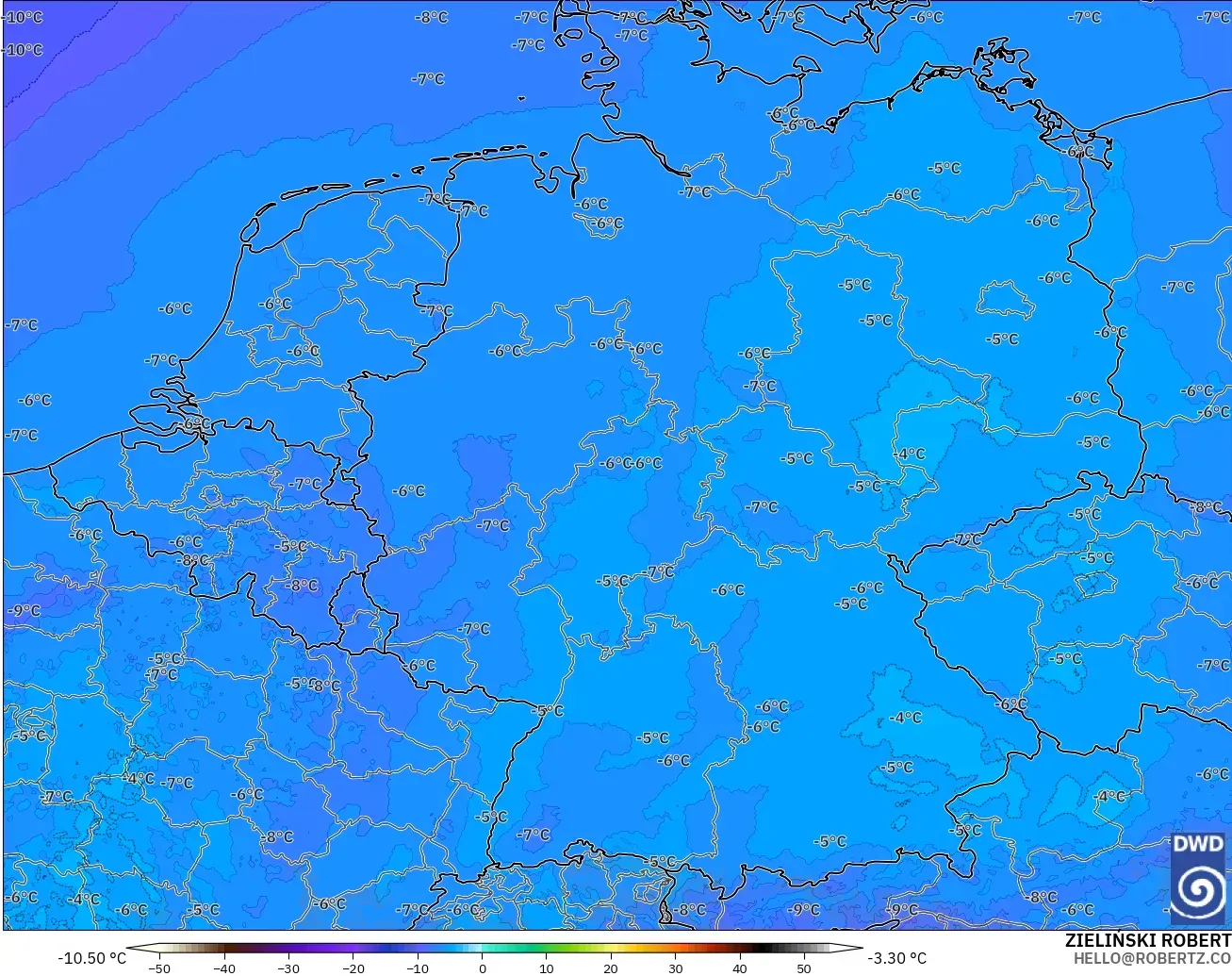 ICON Alemanha 2 km modelo - Alemanha, Temperatura a 500 hPa