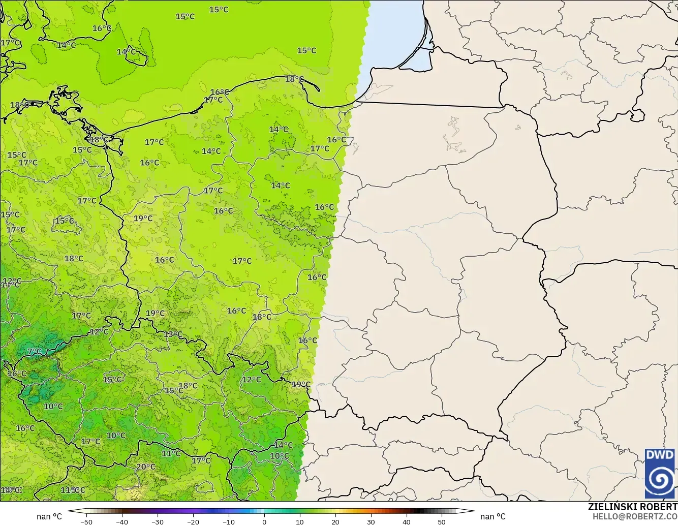 ICON Alemanha 2 km modelo - Polônia, Ponto de orvalho a 2 m