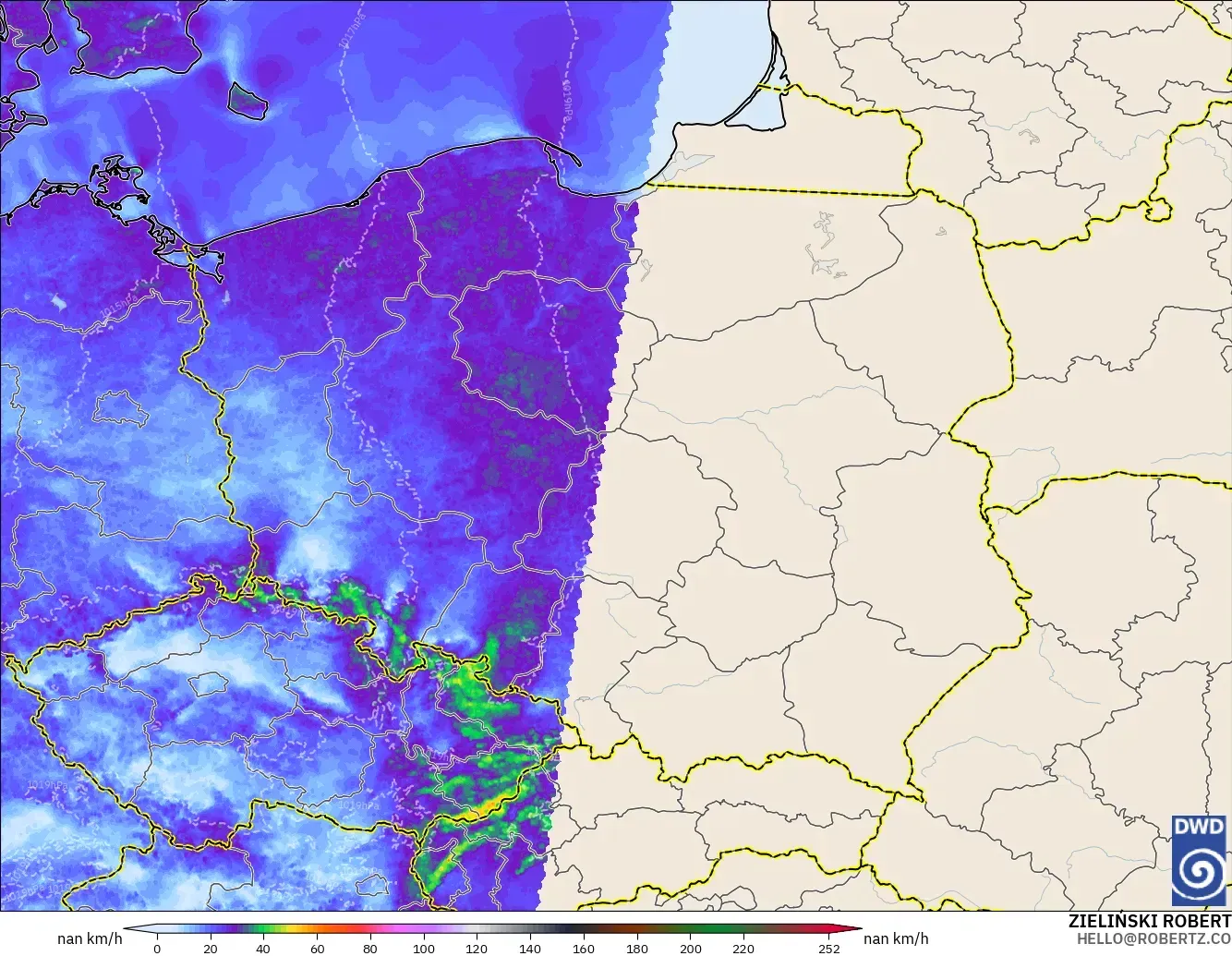 ICON Alemanha 2 km modelo - Polônia, Rajadas de Vento Máximas