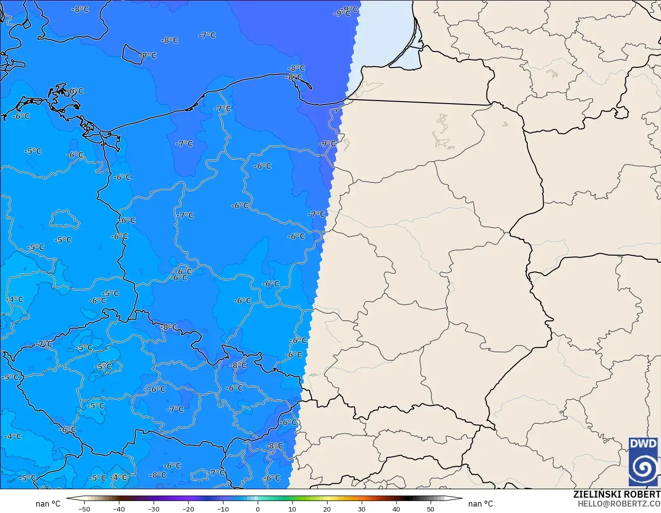 ICON Alemanha 2 km modelo - Polônia, Temperatura a 500 hPa
