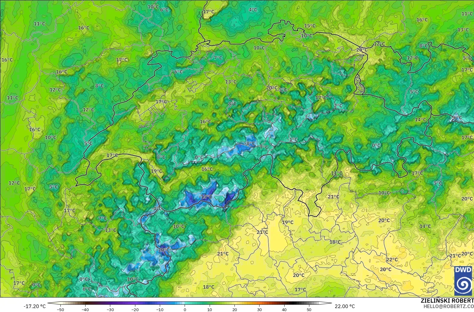 ICON Alemanha 2 km modelo - Suíça, Ponto de orvalho a 2 m