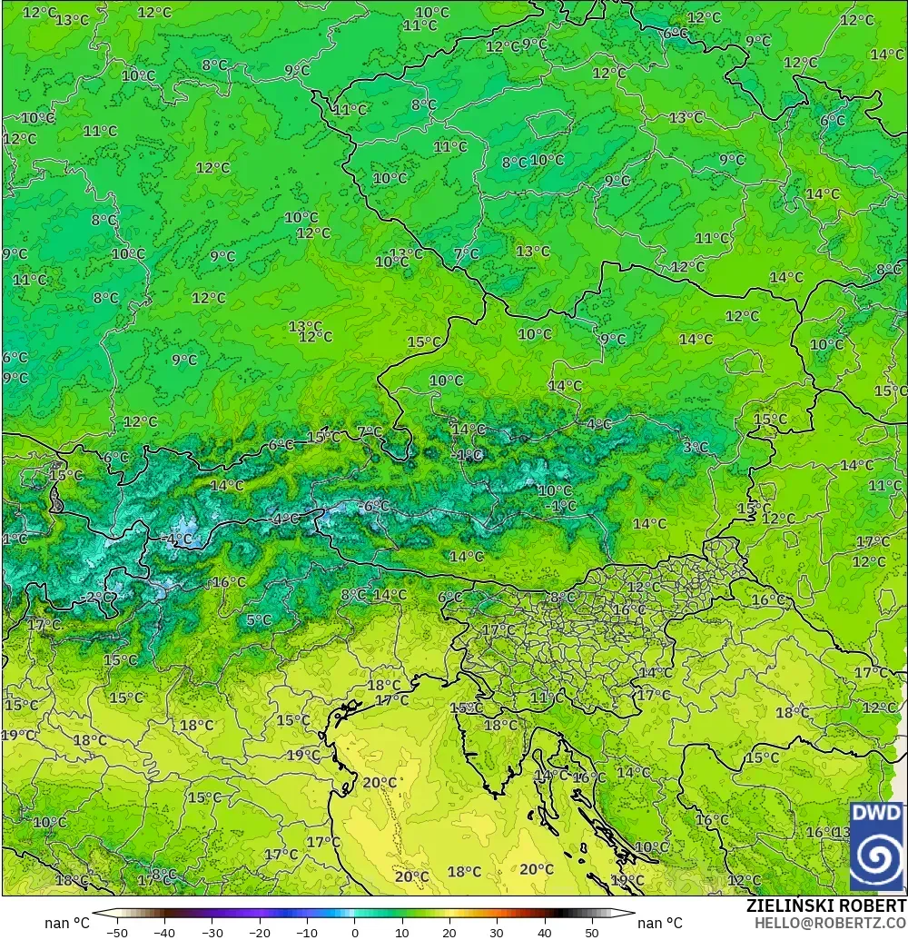ICON Alemanha 2 km modelo - Áustria, Ponto de orvalho a 2 m