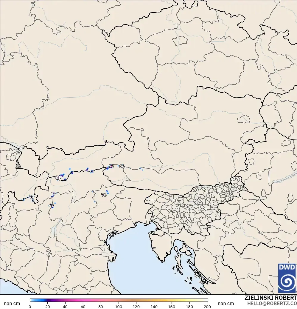 ICON Alemanha 2 km modelo - Áustria, Profundidade da neve