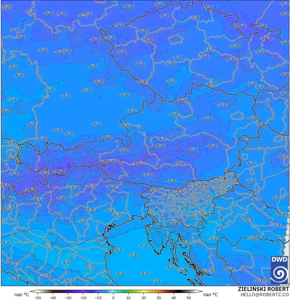 ICON Alemanha 2 km modelo - Áustria, Temperatura a 500 hPa
