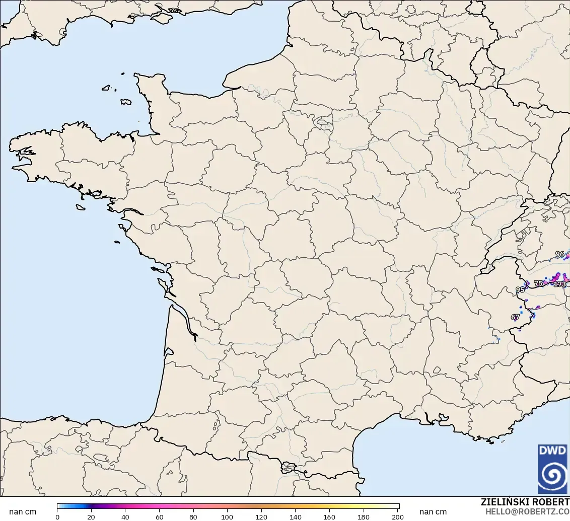 ICON Alemanha 2 km modelo - França, Profundidade da neve