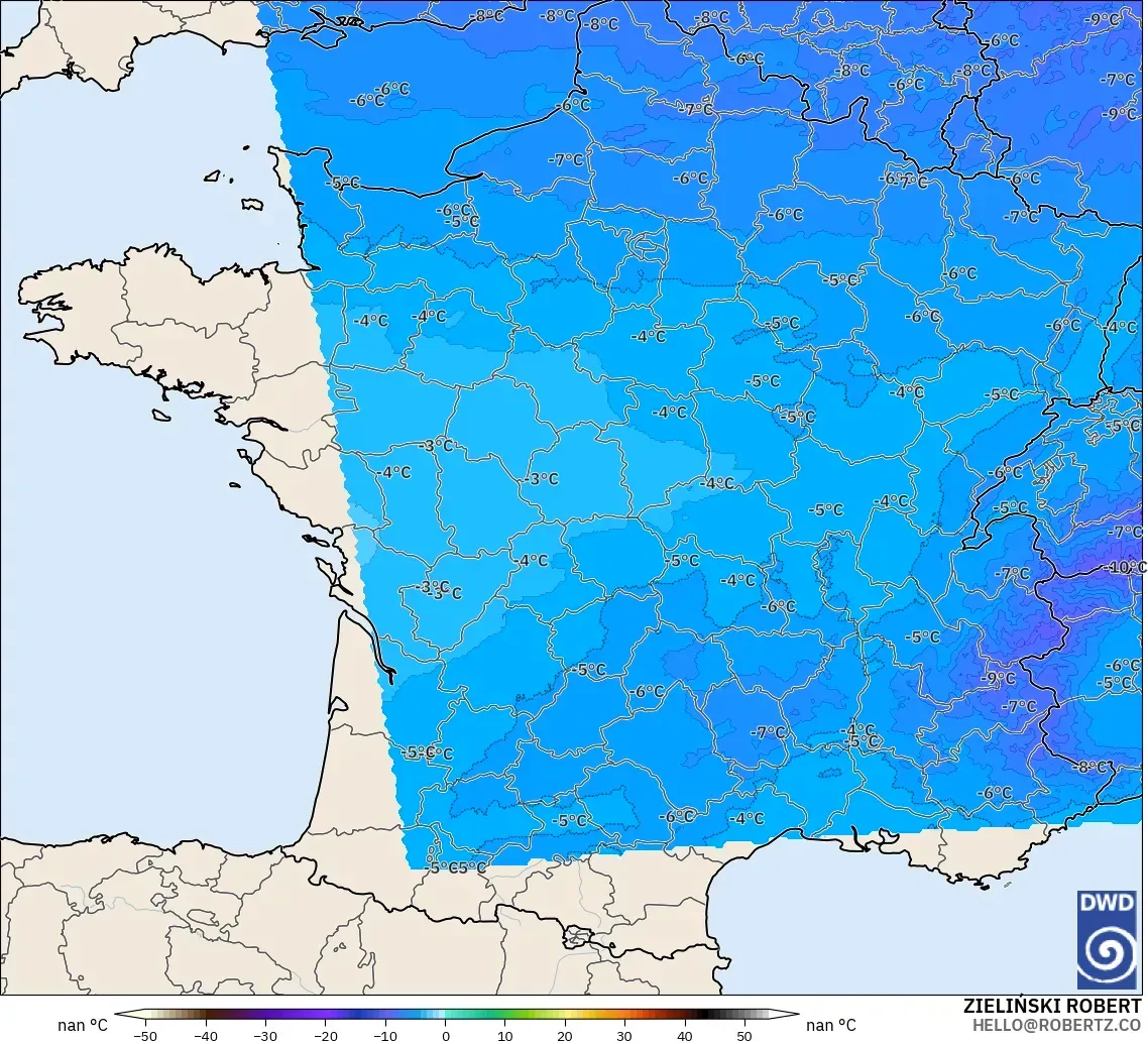 ICON Alemanha 2 km modelo - França, Temperatura a 500 hPa