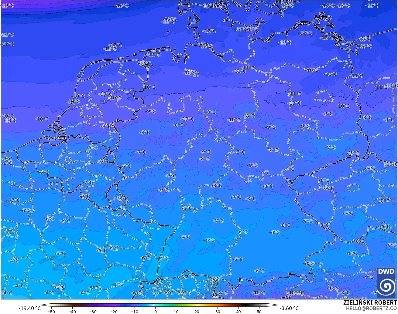ICON Alemanha 2 km modelo - Alemanha, Temperatura a 500 hPa