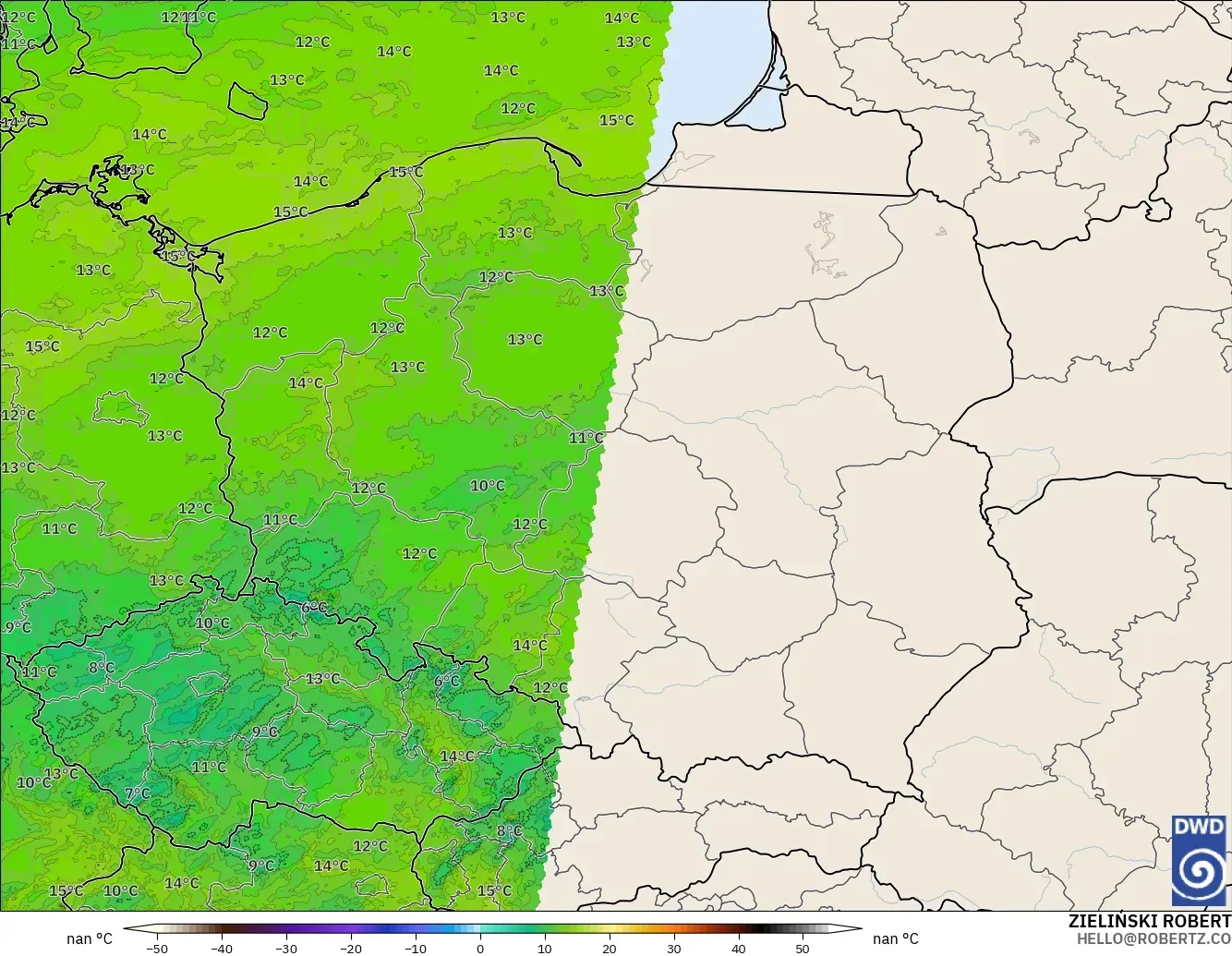 ICON Alemanha 2 km modelo - Polônia, Ponto de orvalho a 2 m