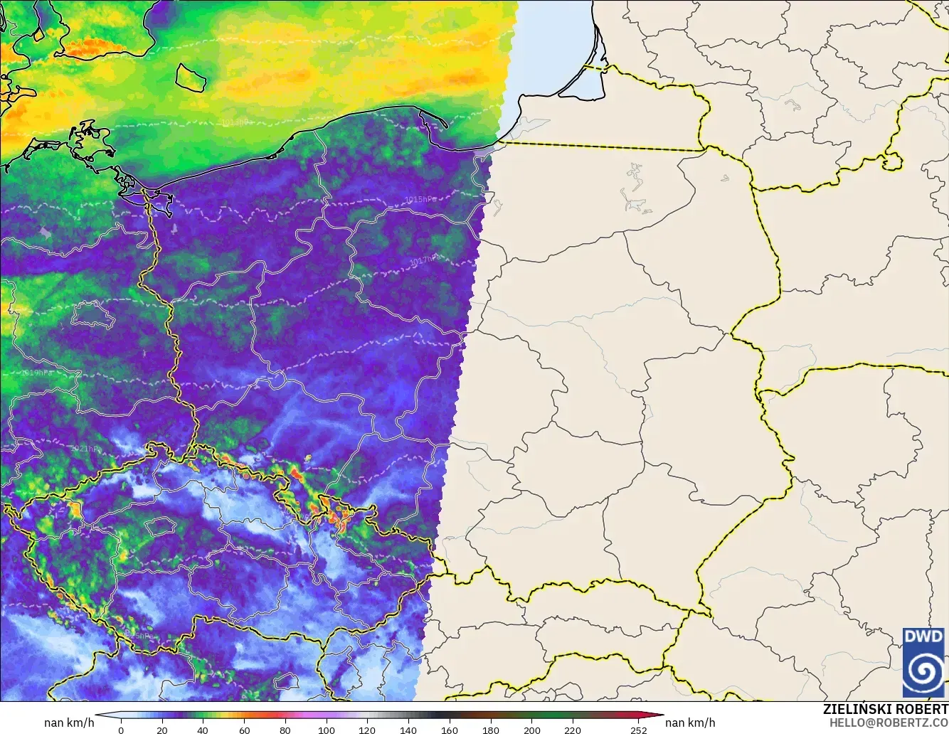 ICON Alemanha 2 km modelo - Polônia, Rajadas de vento