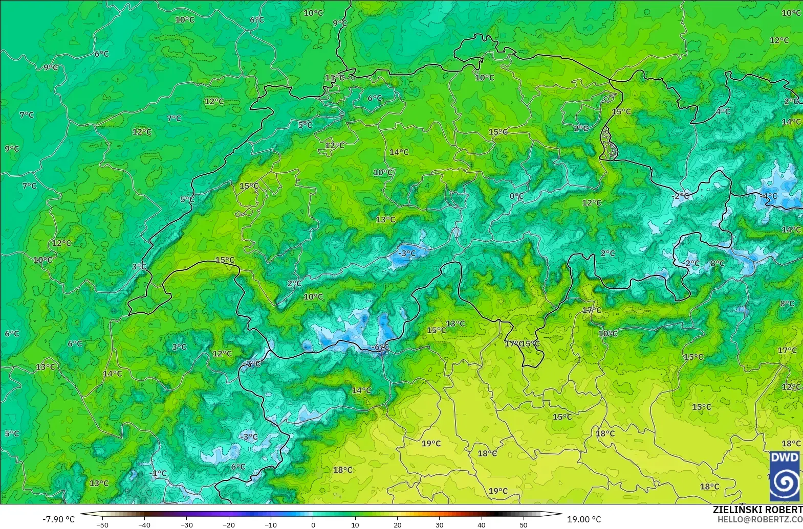 ICON Alemanha 2 km modelo - Suíça, Ponto de orvalho a 2 m