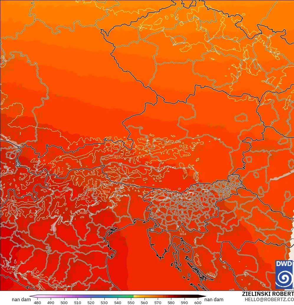 ICON Alemanha 2 km modelo - Áustria, Altura geopotencial a 500 hPa