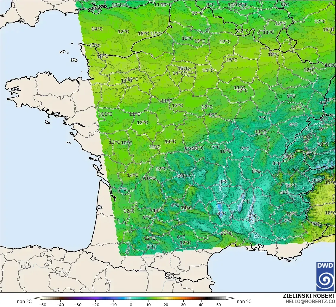 ICON Alemanha 2 km modelo - França, Ponto de orvalho a 2 m