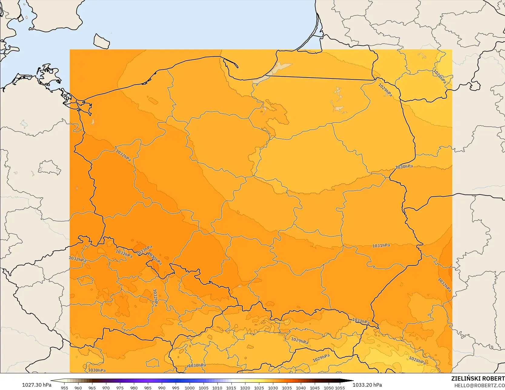 ICON Polônia 2 km modelo - Polônia, Pressão