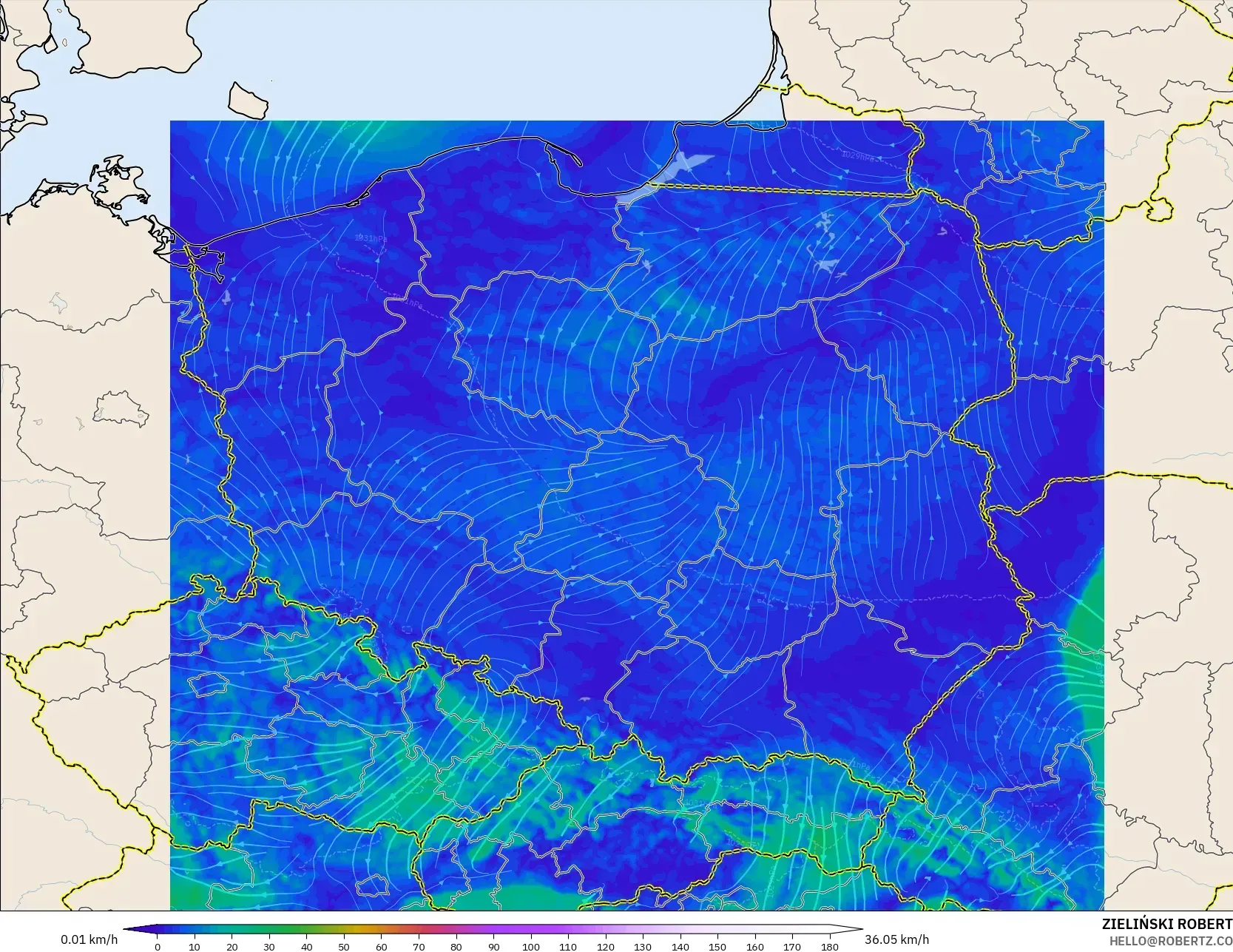 ICON Polônia 2 km modelo - Polônia, Vento a 10 m
