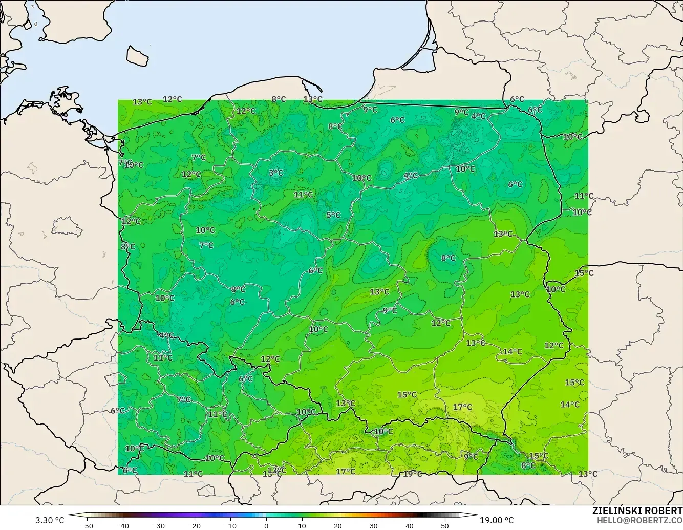 ICON Polônia 2 km modelo - Polônia, Ponto de orvalho a 2 m