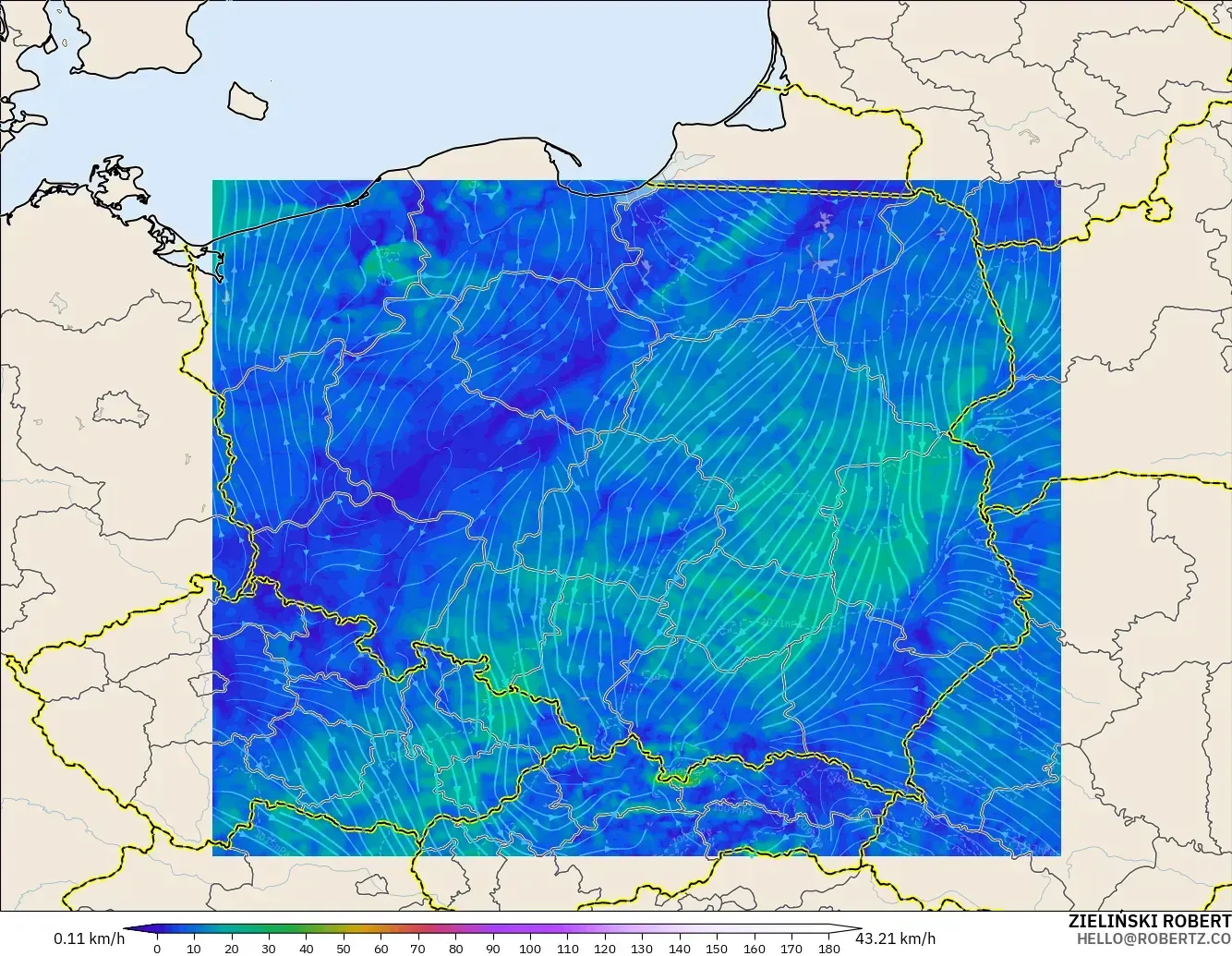 ICON Polônia 2 km modelo - Polônia, Vento a 10 m