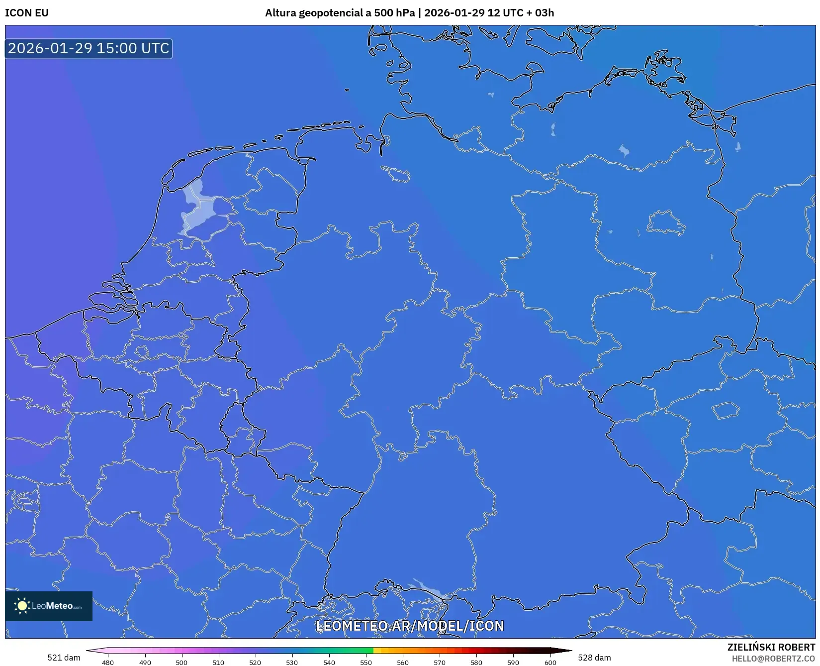 ICON model - Alemanha, Altura geopotencial a 500 hPa