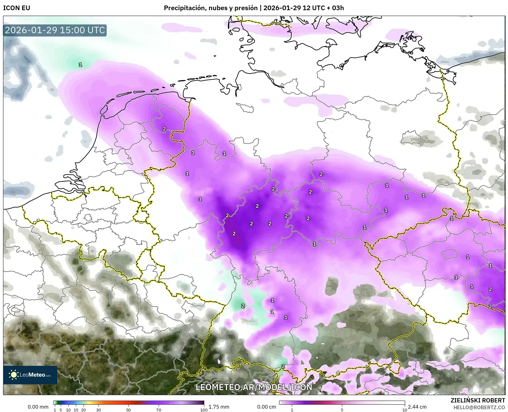 ICON model - Alemanha, Precipitação, nuvens e pressão