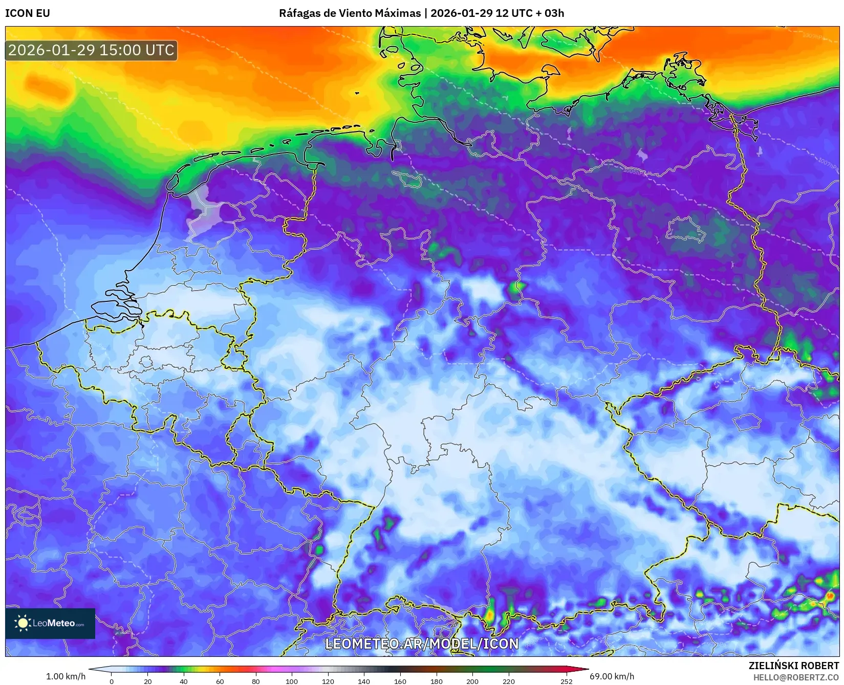 ICON model - Alemanha, Rajadas de Vento Máximas