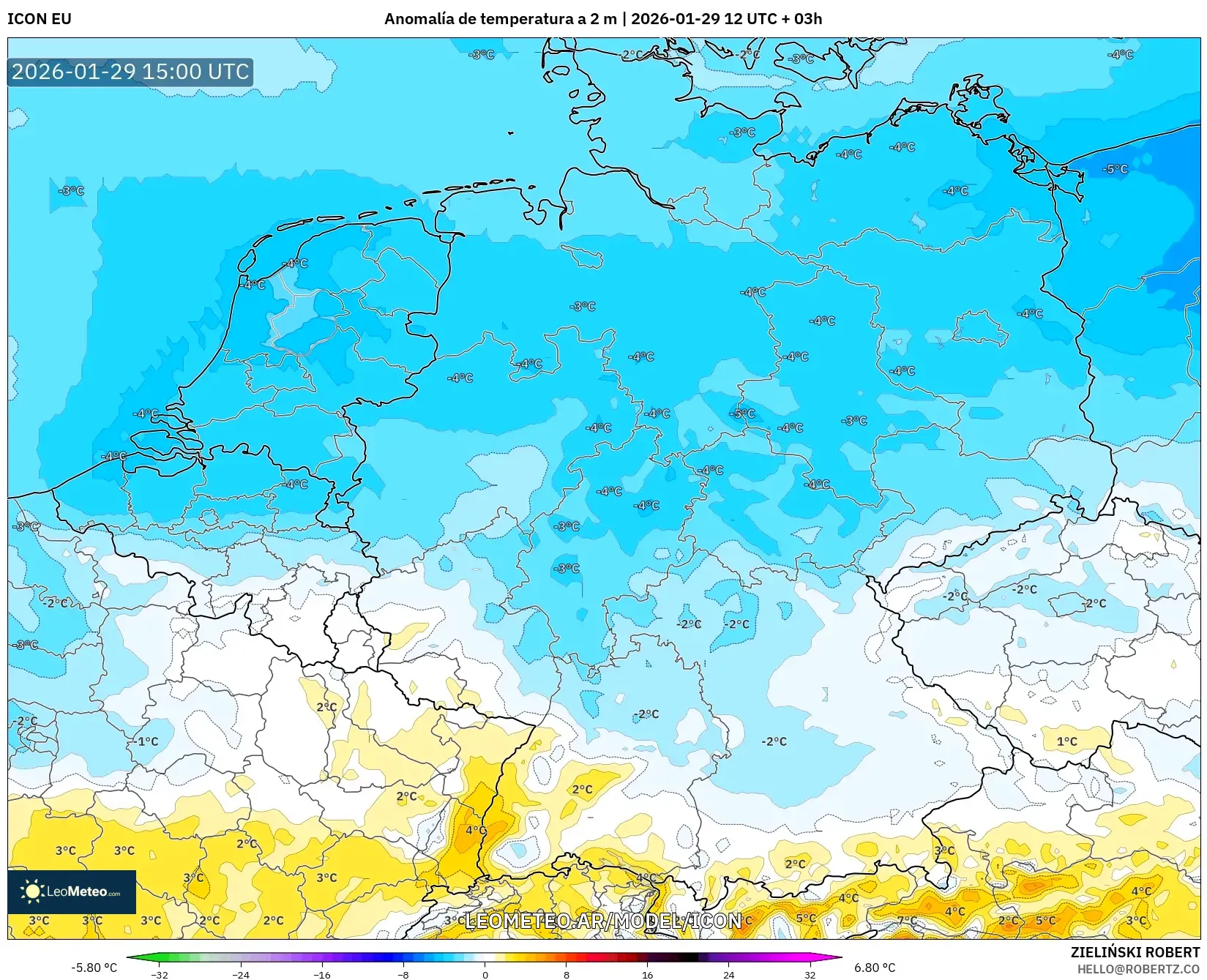 ICON model - Alemanha, Anomalia de temperatura a 2 m
